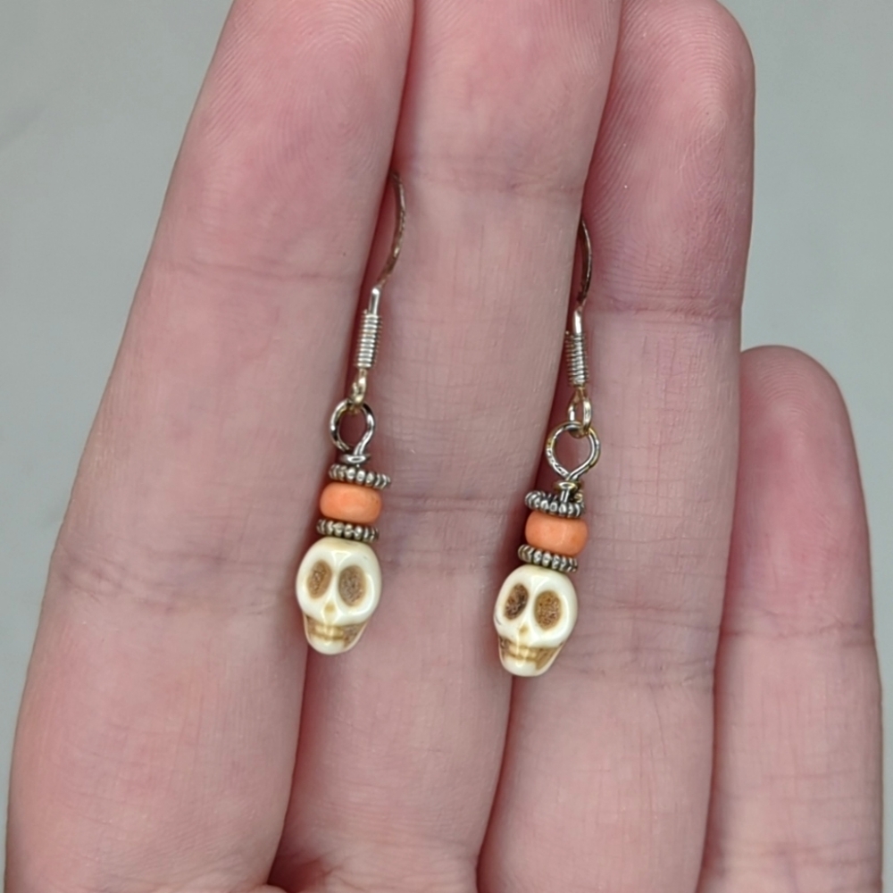 Orange Skull Earrings